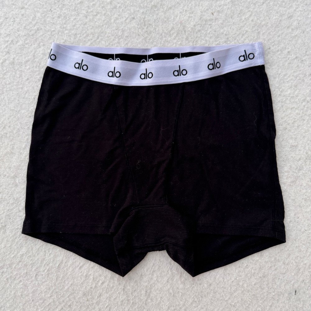 Alo Yoga Icon Ribbed Boyshort Women's Black Logo Waistband High Rise No Size Tag